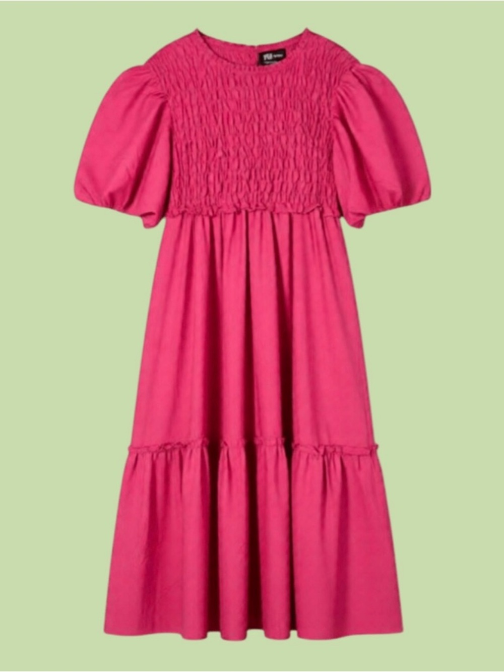 SHEIN Hot Pink Smocked Midi Dress with Puff Sleeves